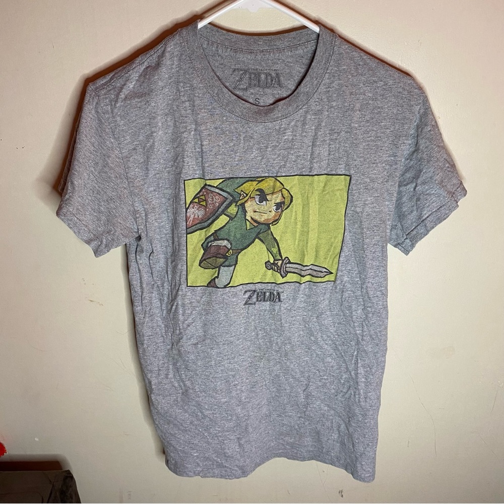 Link The Legend Of Zelda Mens Graphic T-Shirt Gray Heathered Crew Neck